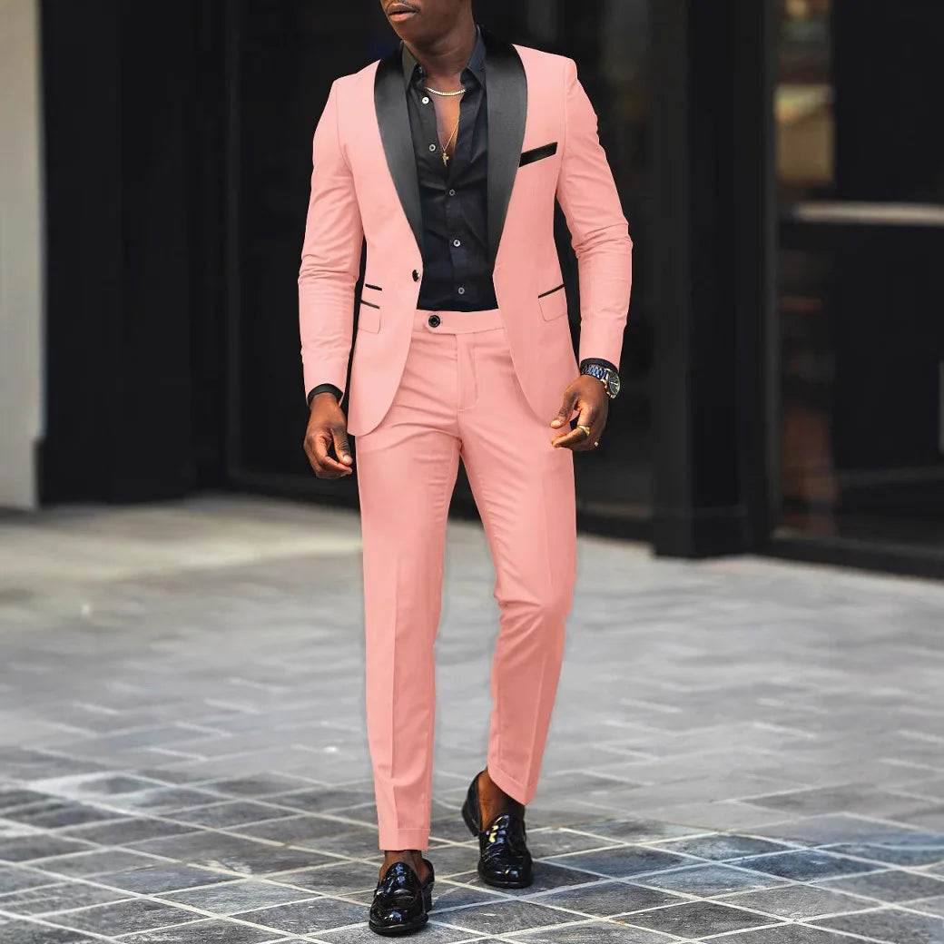 Men's Casual Business Have Smoking Suit High End Brand Boutique Fashion Blazer Pants Groom Wedding Dress Party Suit