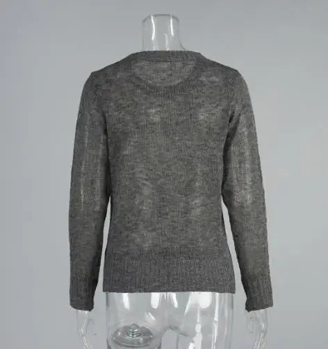 Women's Sweater 2025 Spring Autumn New Comfortable Round Neck Long Sleeve Casual Knitted Basic Semi Transparent Pullover Sweater