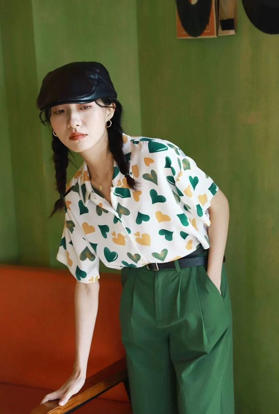 Woman Top Love Shirts & Blouses for Women Green New Collection 2025 Elegant and Youthful S Y2k Fashion Clothing Sales Cool Cute