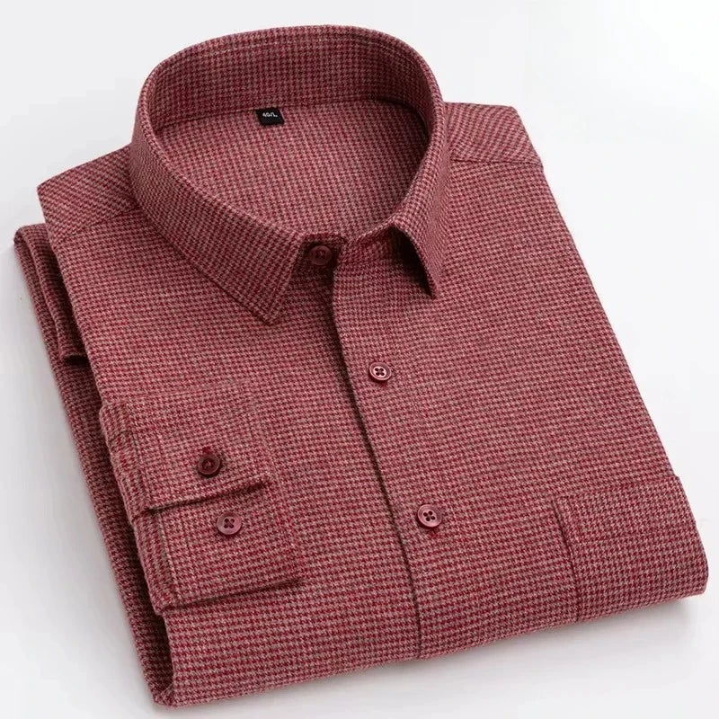 Men's 100% Cotton Brushed Slim Fit Long Sleeve Shirt — Plaid & Striped Casual Autumn