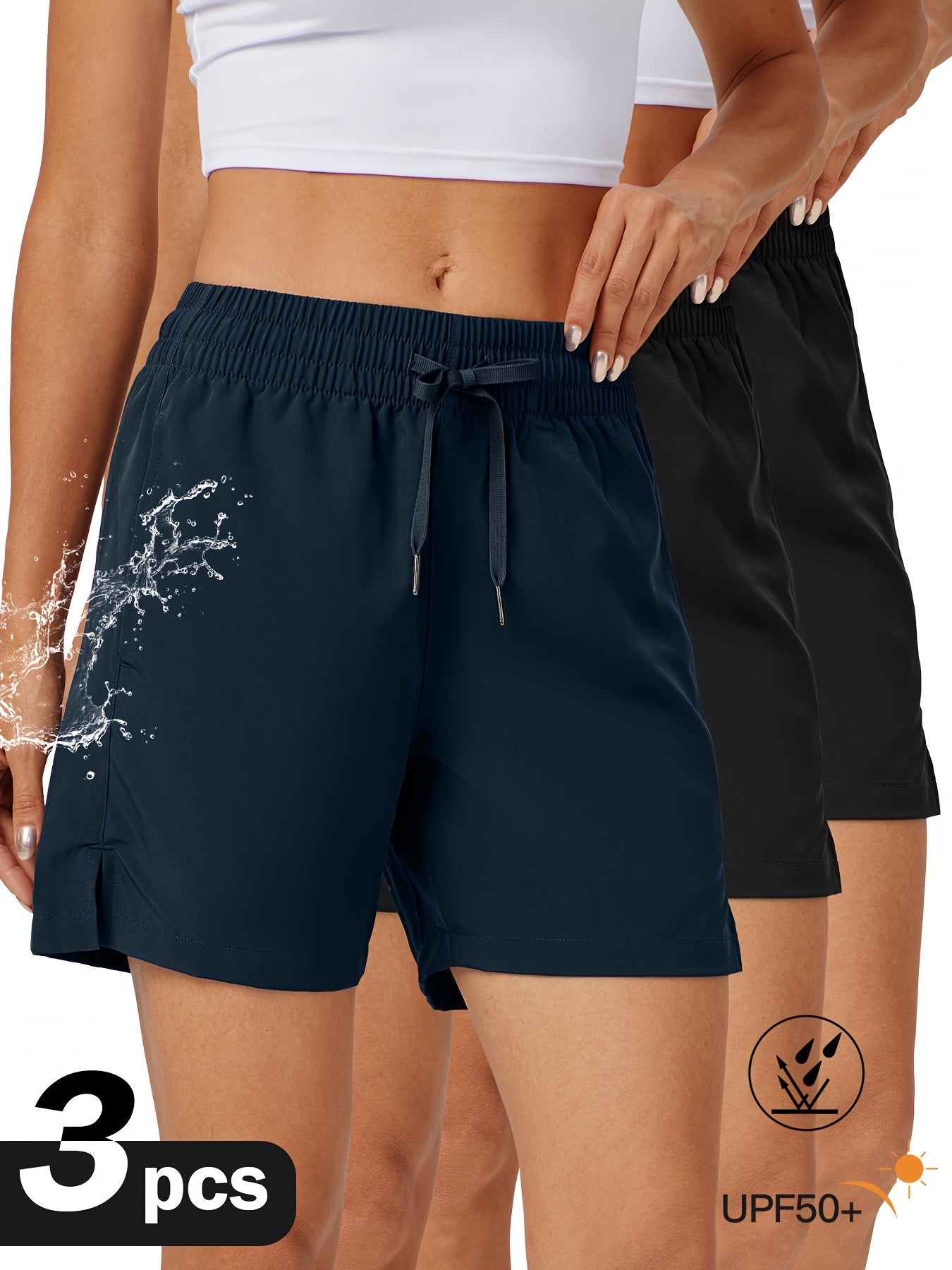 3pcs Women Shorts Hiking Athletic Shorts Basic Running Gym with Pockets Lightweight Quick Dry Workout Comfy Casual Shorts, Running Shorts for Women, Ladies Exercise Shorts with Phone Pocket, Sport Shorts with Pockets for Wome