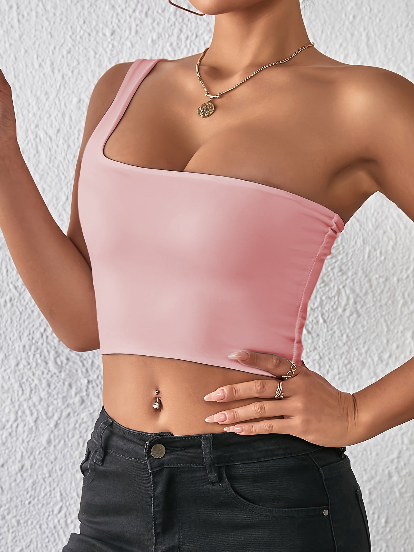 Stylish One-Shoulder Crop Top | Sexy Backless, Non-Sheer & High Stretch | Easy-Care Polyester for Chic All-Season Looks