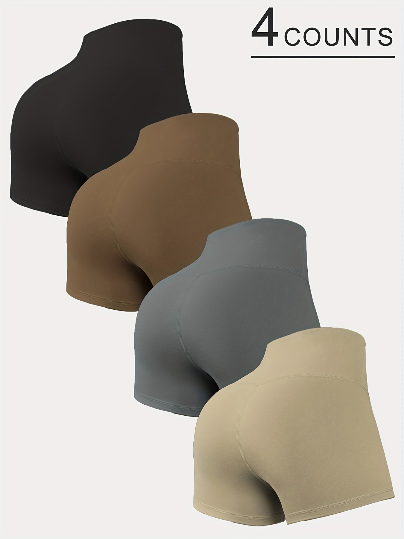 4pcs Women's High Waisted Biker Shorts - Solid Color Yoga Shorts, 4 Colors (Black, Dark Grey, Brown, Beige) - Soft Stretch Fabric, Bulk Pack for & Casual Wear, Gym Clothes Women, Gym Shorts Women, Shorts Gym, Shorts Deportivo