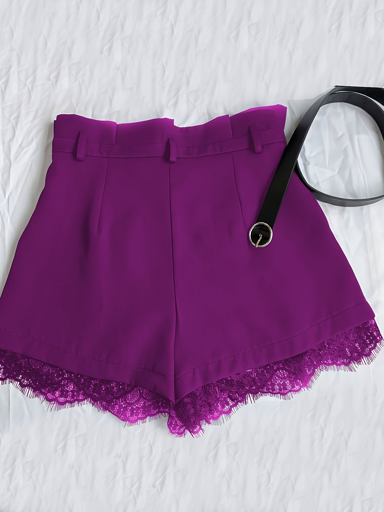 Women'S Elegant Black Lace Trim Skirt Shorts - High-Waisted Pleated Design with Golden Button Belt, Non-Stretch Fabric, Green Skirt For Women, Green Skirt, Elegant Woman Short, Woman Short Skirt, Women Shorts, Women Short, El