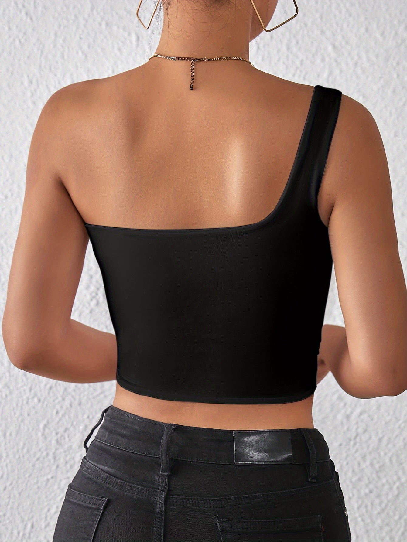 Stylish One-Shoulder Crop Top | Sexy Backless, Non-Sheer & High Stretch | Easy-Care Polyester for Chic All-Season Looks