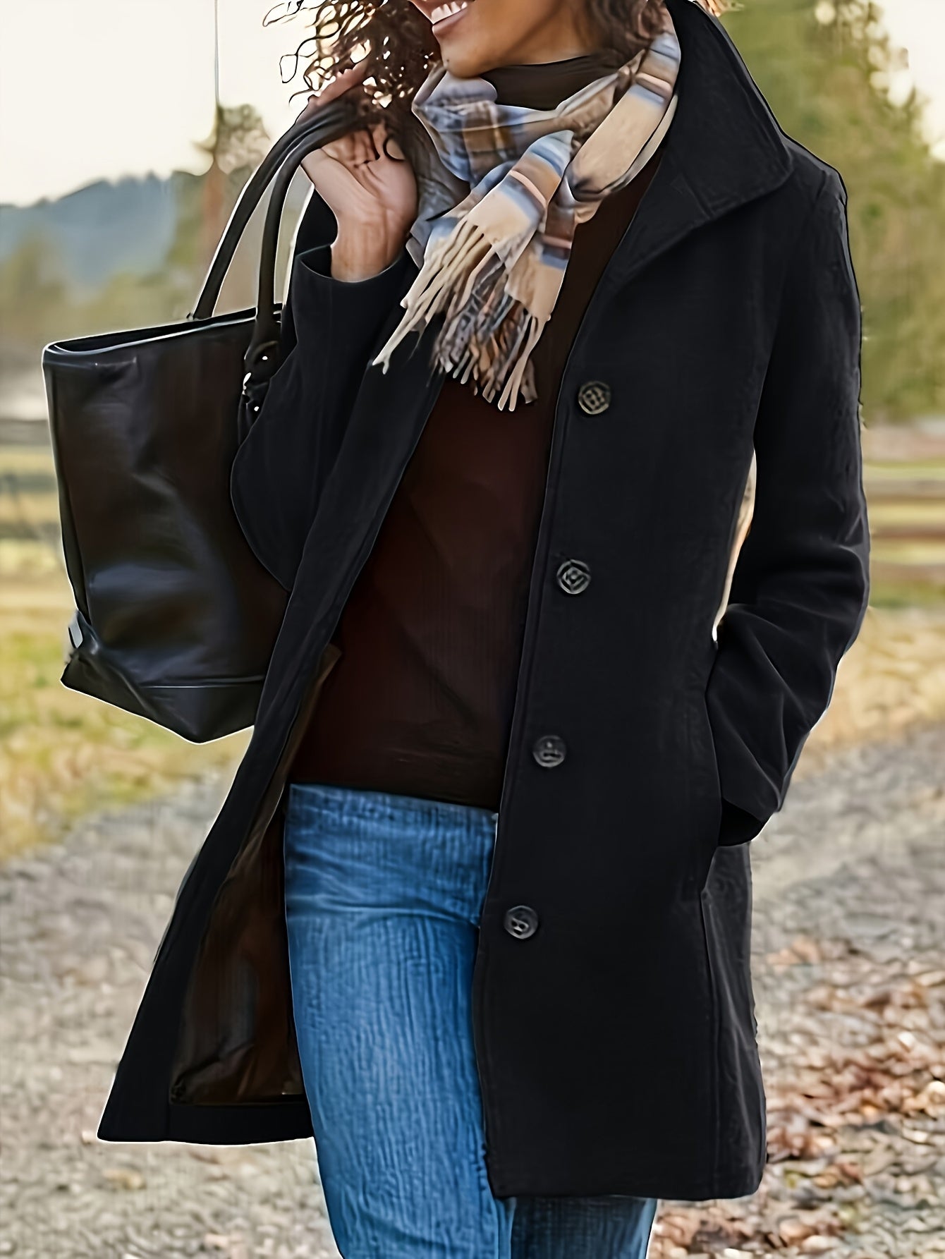 Women'S Elegant French-Inspired Tweed Coat - Longline Winter Coat With Large Lapel Collar, Structured Fit, Button Front & Side Pockets, Versatile Casual To Formal Outerwear For Fall/winter, Winter Coats For Women Clothes Wome