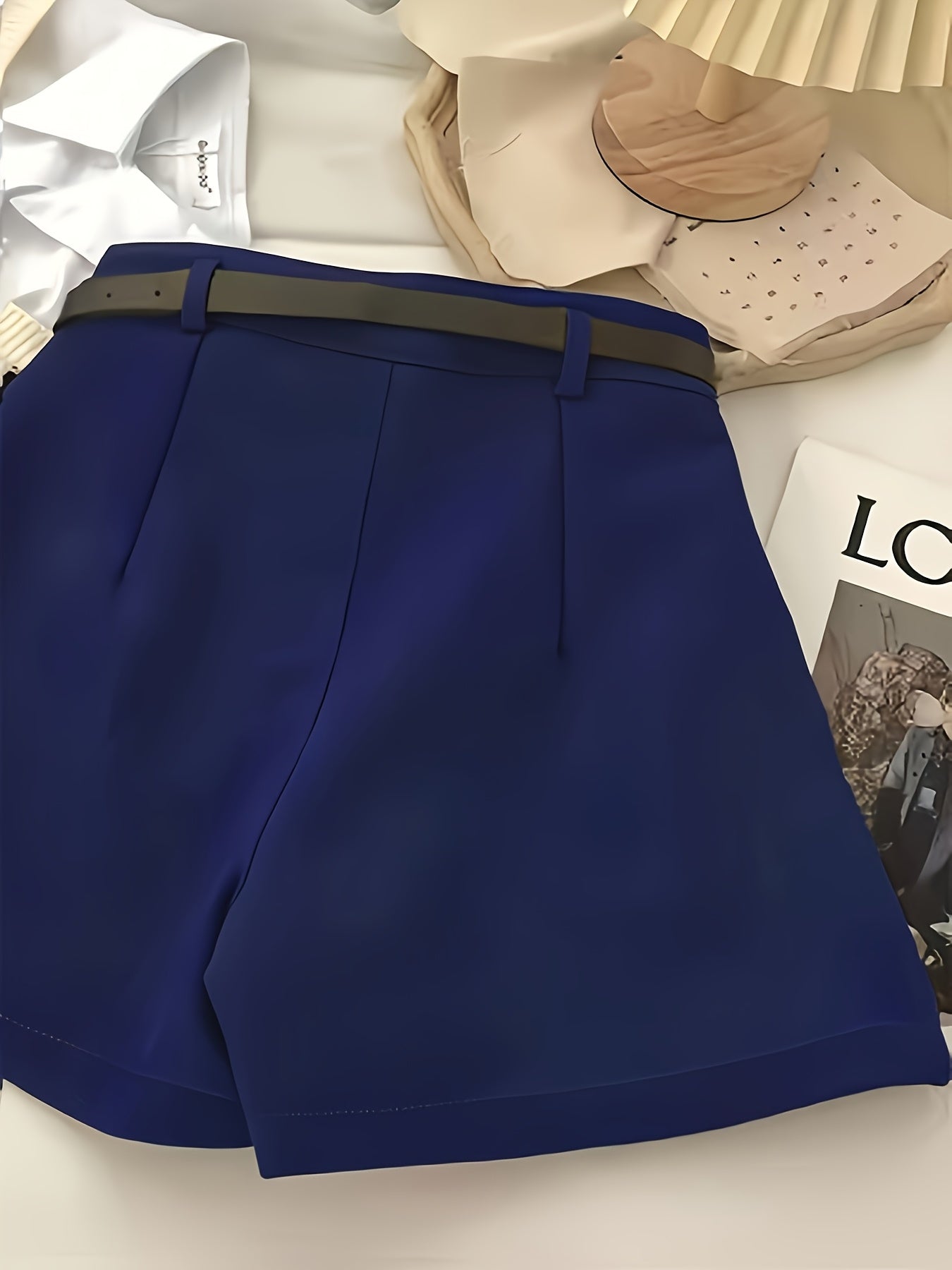 Women'S Elegant Non-Stretch Office & Formal Shorts - Navy Blue, Structured Non-Stretch Fabric for Business, Parties, Everyday - All-Season Professional & Casual Pants (No Belt Needed) - Easy-Care Women'S Clothing, Party Attir