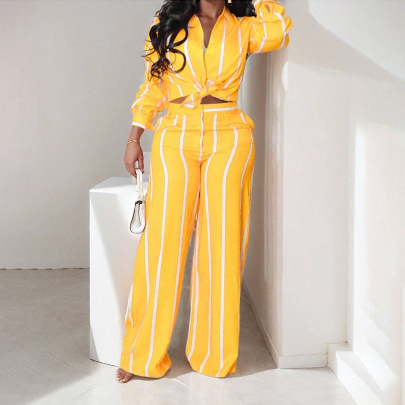 Spring New European and American Women'S Printed Striped Shirt Top Pants Set for Women, Spring Fashion, Summer Wardrobe, Striped Design, Trendy Set, Quality Stitching, Comfortable Fit, Women'S Pantsuit, Ladie Trouser Suit For