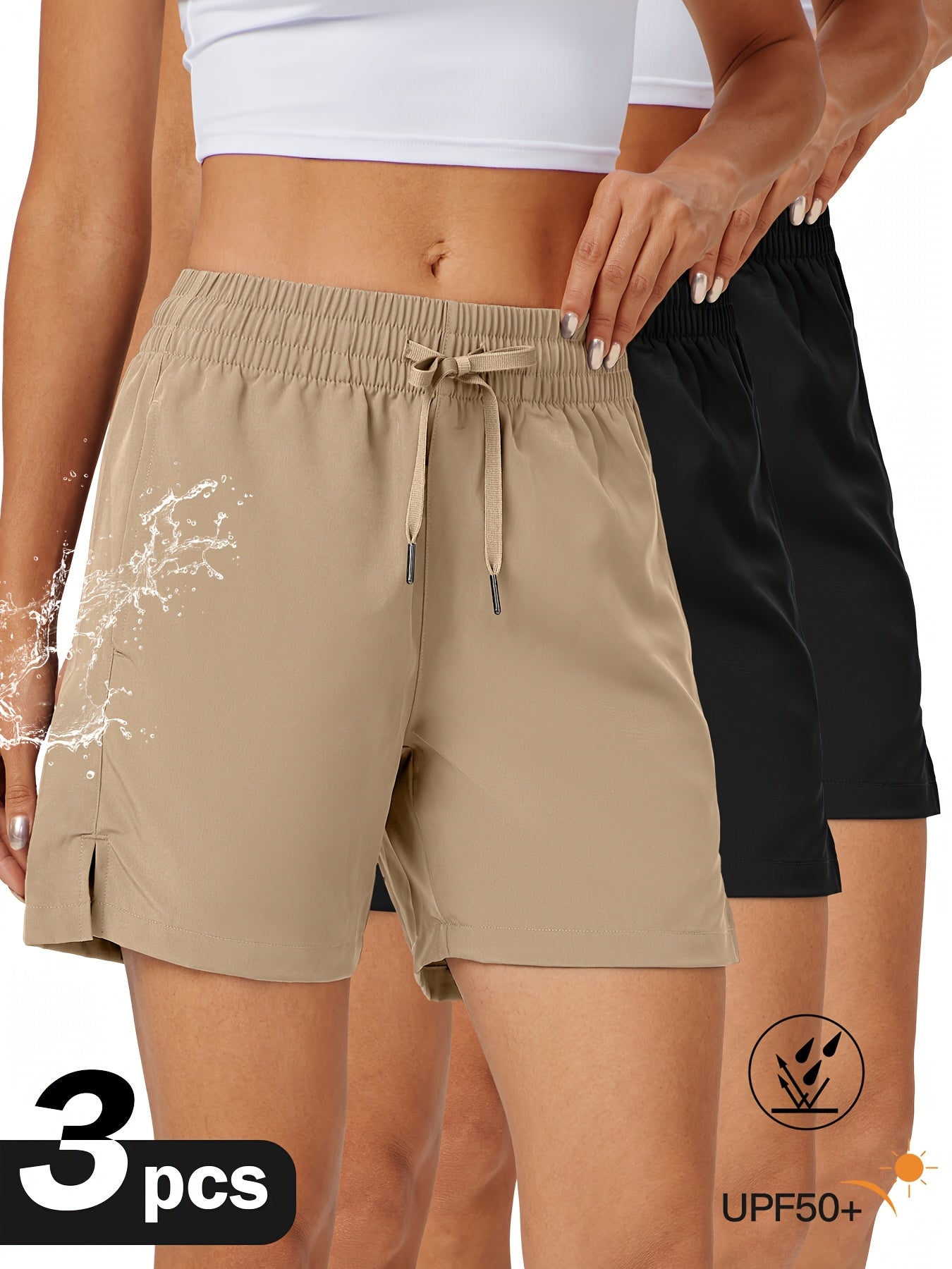 3pcs Women Shorts Hiking Athletic Shorts Basic Running Gym with Pockets Lightweight Quick Dry Workout Comfy Casual Shorts, Running Shorts for Women, Ladies Exercise Shorts with Phone Pocket, Sport Shorts with Pockets for Wome