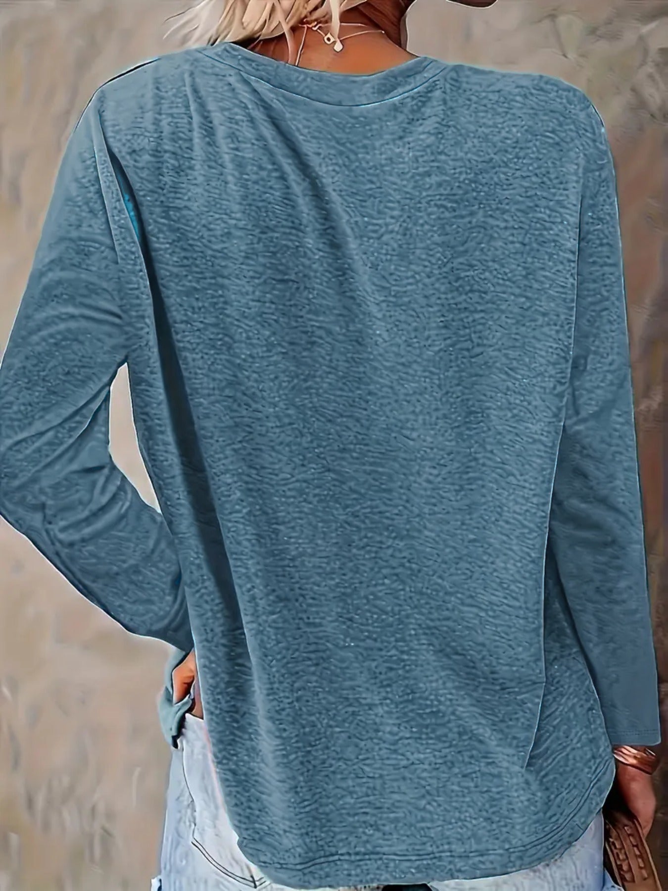 Women's Pumpkin Print Crew Neck Long Sleeve T-Shirt - Turquoise Blue & Golden Pumpkin Patch Design with Leopard Spot Accent, Casual Fall/Spring Top (Sizes S-2XL) | Pumpkin Season Outfits, Jeans Pairing, Machine Washable Layer