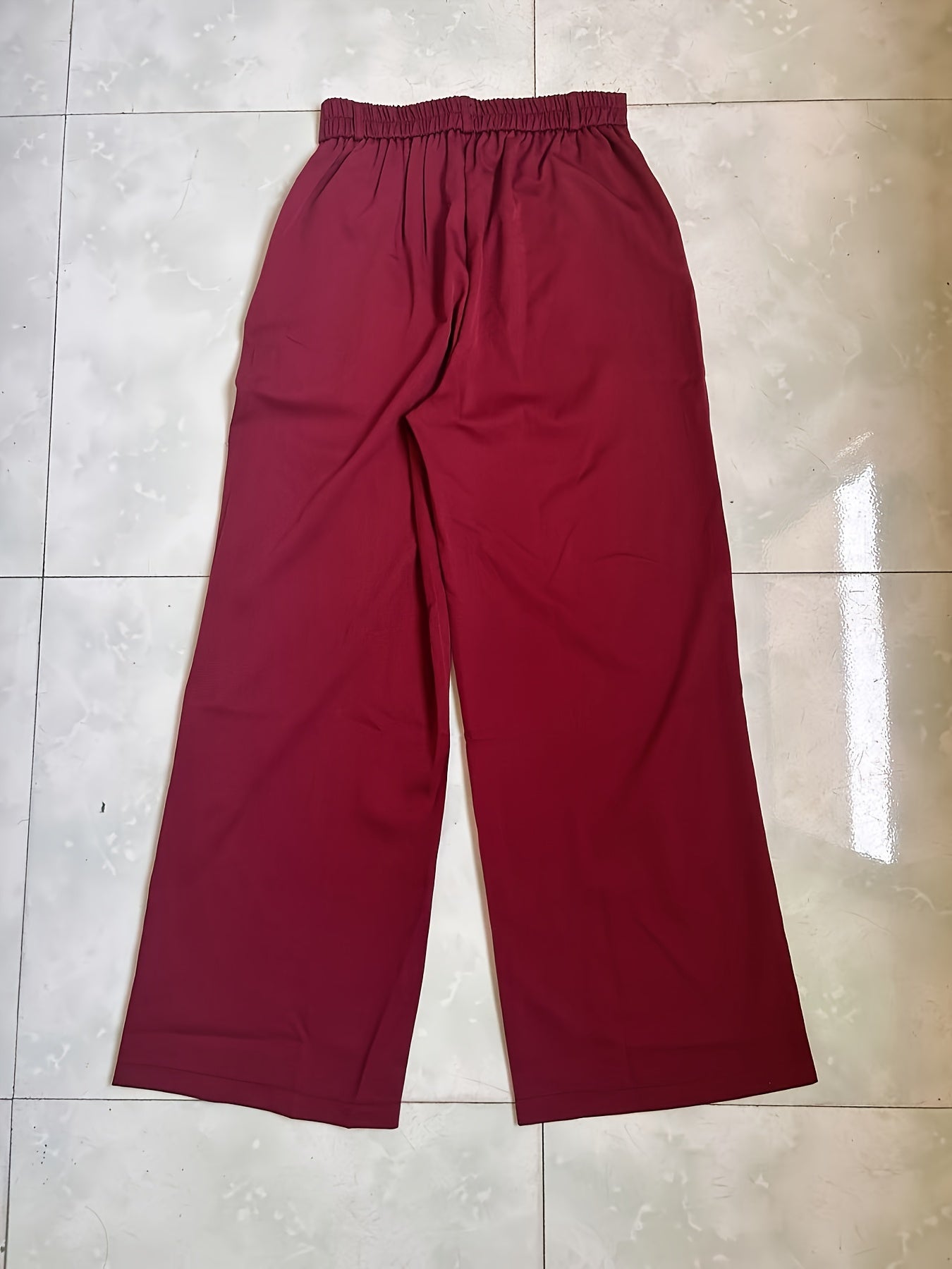Women's Elegant Navy Blue Wide-Leg Trousers • Solid Color All-Season Formal & Casual Pants with Button Closure • Structured Fit for Office, Semi-Formal Events & Casual Attire • Versatile All-Season Trousers • Women's