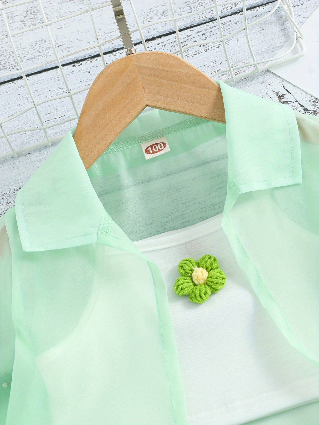 3 Pcs Ultra Thin Long Sleeve Semi-Sheer Shirt & Cami Crop Top & Shorts, Three-piece Shorts Set For Girls