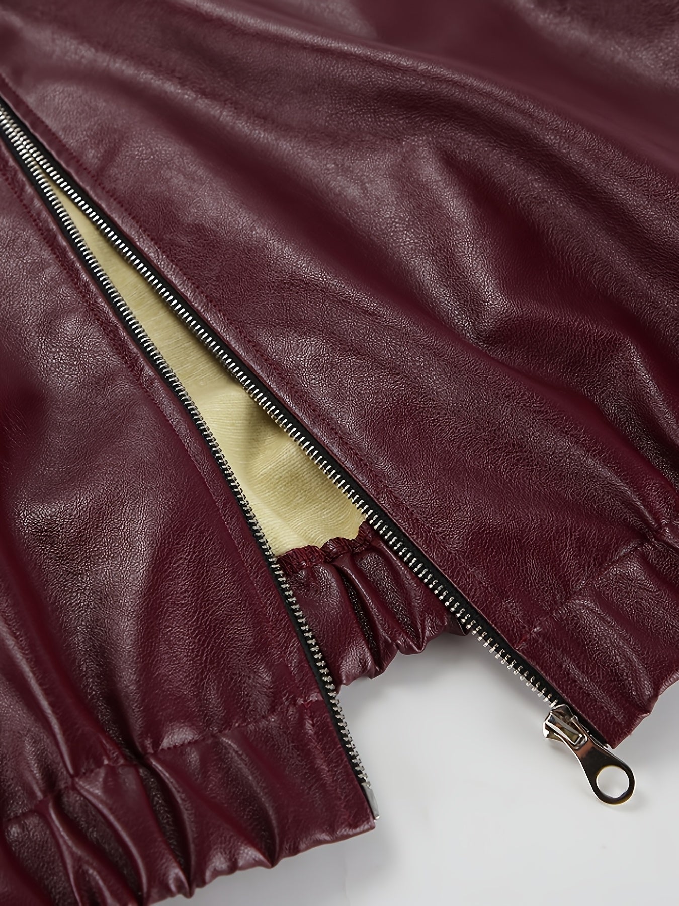 Women's Motorcycle Jacket - Full-Zip Retro Biker Coat with Full-Zip Front, Wine Red Matte, Relaxed H-Line Fit & Full-Length Zipper (No Collar) - Casual to Edgy Outerwear for Motorcycle Riding & Casual ttire, Jackets For Women