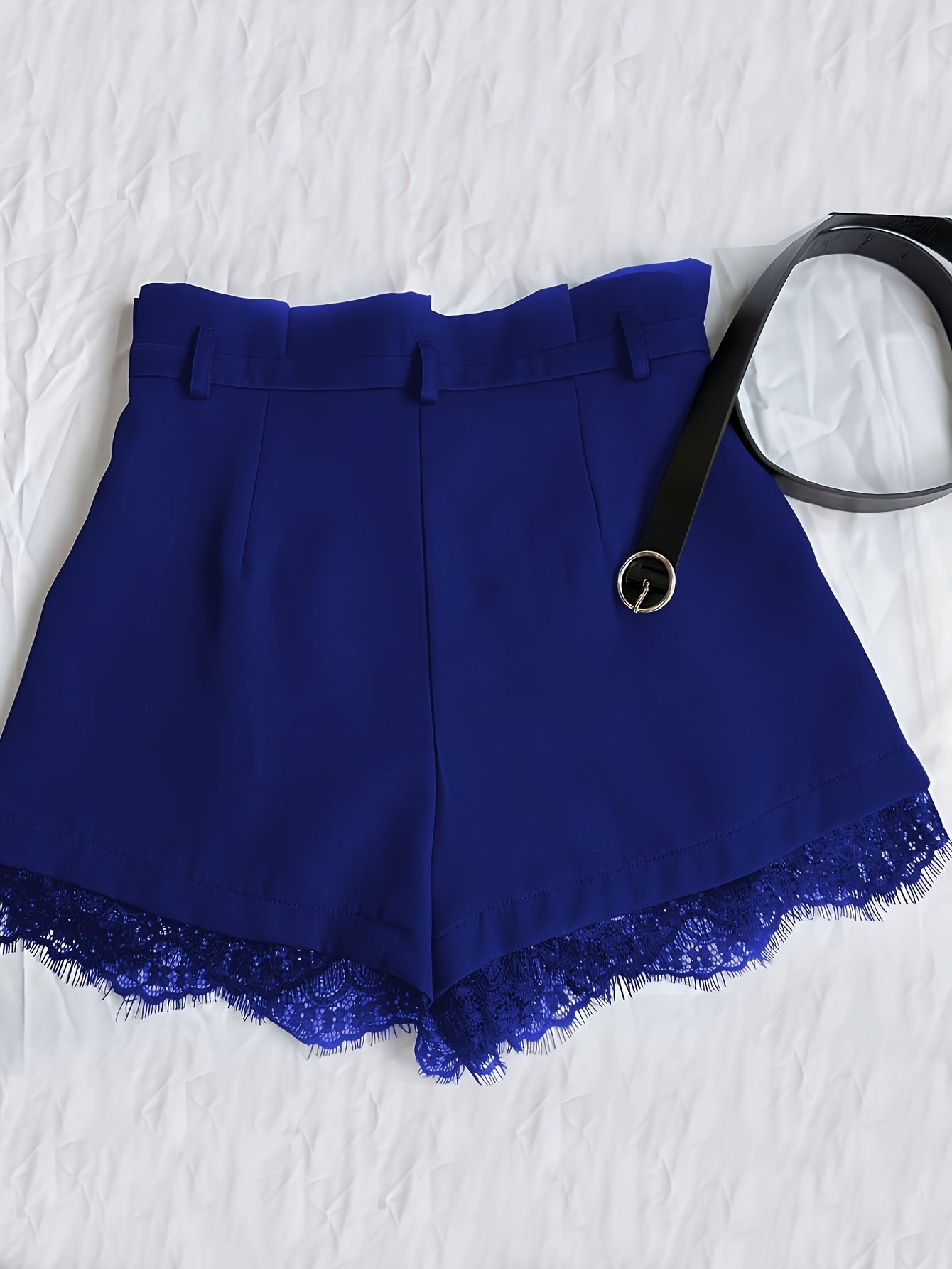 Women'S Elegant Black Lace Trim Skirt Shorts - High-Waisted Pleated Design with Golden Button Belt, Non-Stretch Fabric, Green Skirt For Women, Green Skirt, Elegant Woman Short, Woman Short Skirt, Women Shorts, Women Short, El