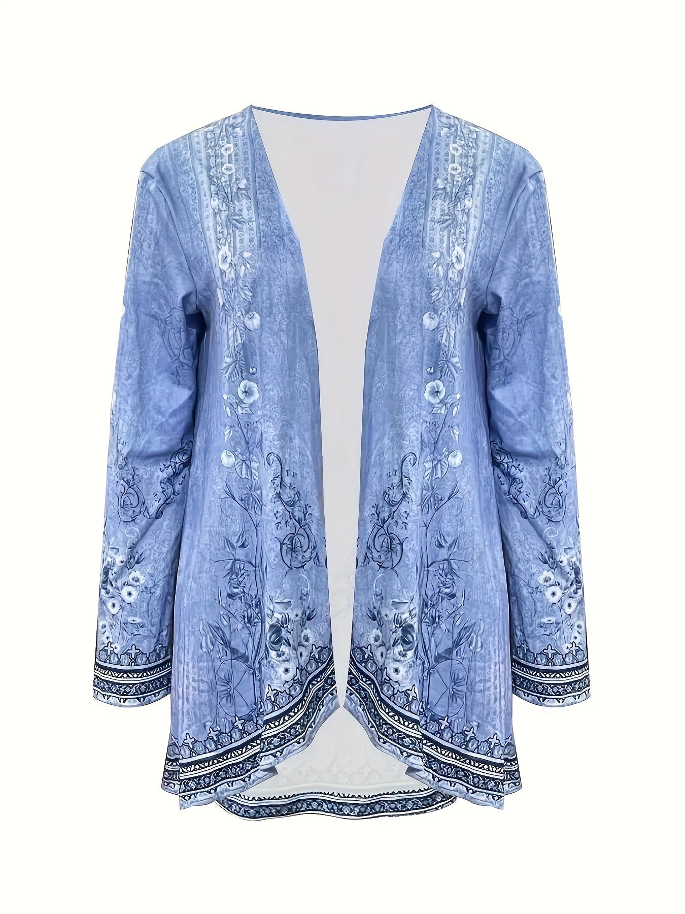 Spring And Autumn New Women Tops Floral Print Cardigan Casual Long-sleeved Thin Coat