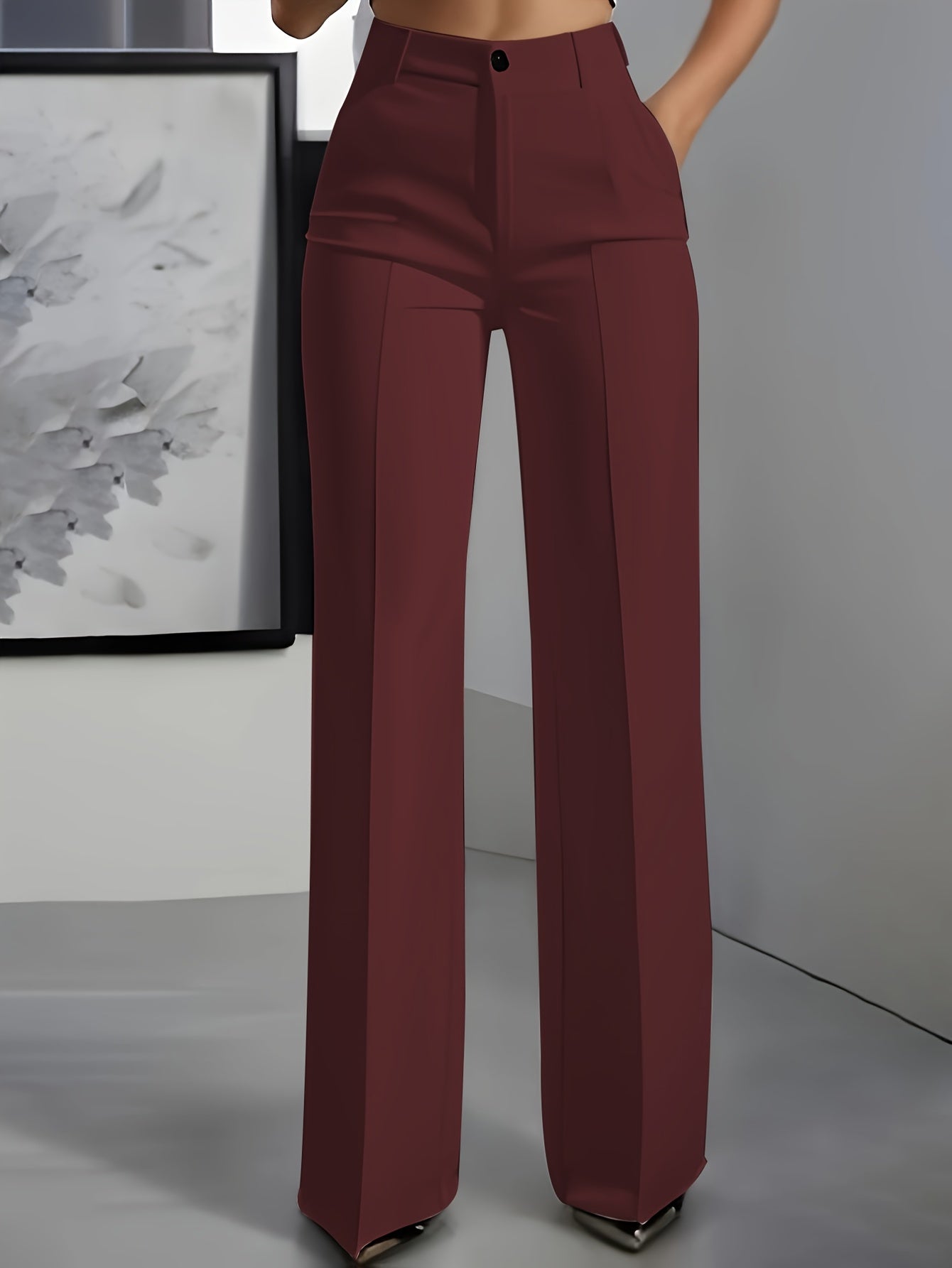 Women'S Elegant White Pants - Formal and Casual, Button Closure, Non-Stretch Fabric, Suitable for Office, Party, Casual Attire - Professional High-Waisted Trousers, Classic Design, Exquisite Tailoring, Essential Fashion Botto