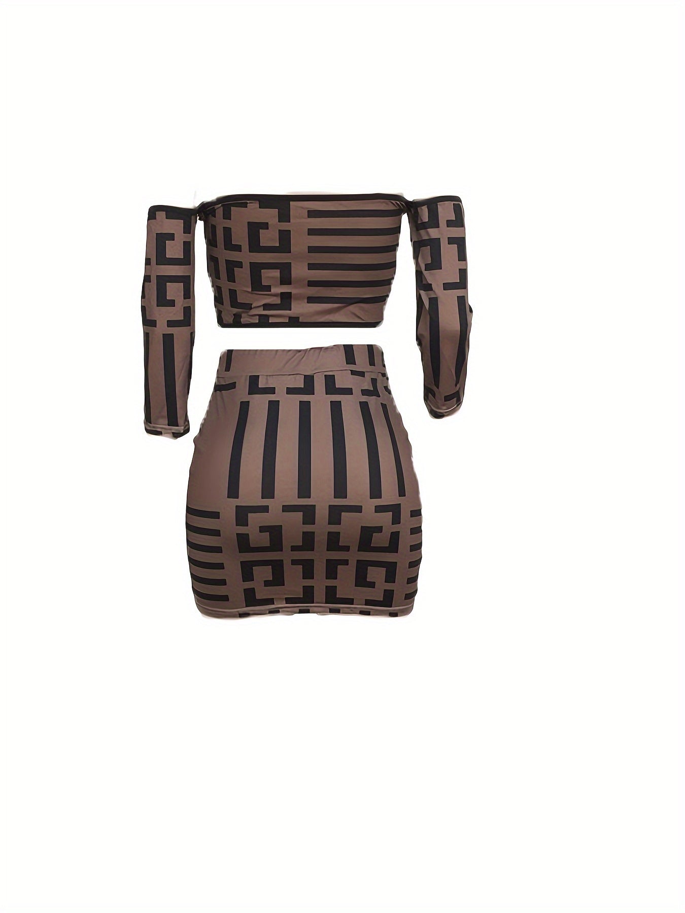 Sexy Geo Print Two-piece Skirt Set, Off Shoulder Crop Top & Drawstring Skirt Outfits, Women's Clothing