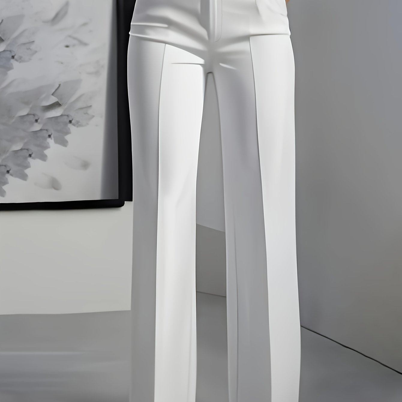 Women'S Elegant White Pants - Formal and Casual, Button Closure, Non-Stretch Fabric, Suitable for Office, Party, Casual Attire - Professional High-Waisted Trousers, Classic Design, Exquisite Tailoring, Essential Fashion Botto