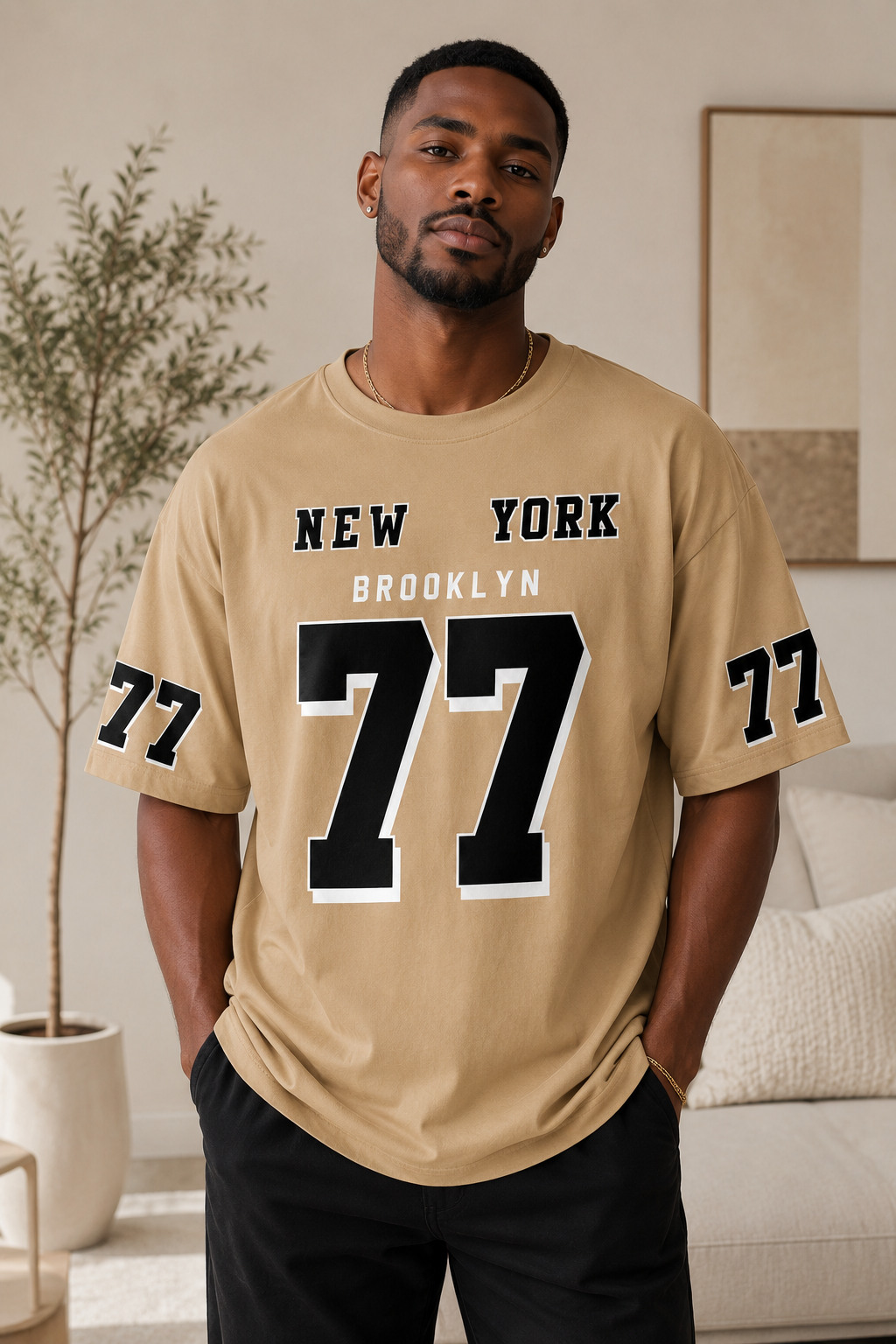 Men's Streetwear T-Shirt New York Brooklyn 77 Graphic Print Crew Neck Short Sleeve Polyester Tops With Sleeve Detail S-XXL